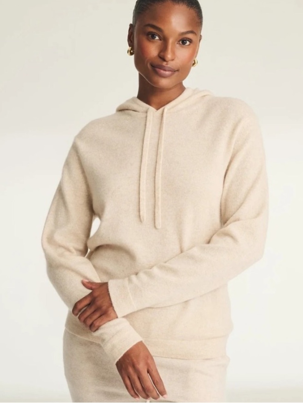 Naadam Signature Cashmere Hooded Sweater Beige Plus Size 1X